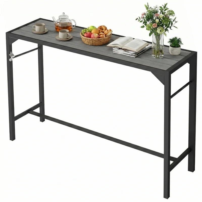 Outsunny Bar Height Outdoor Table with Built-In Bottle Opener, Patio Bar Table with Wood Grain Plastic Top, 55" x 15" x 39"