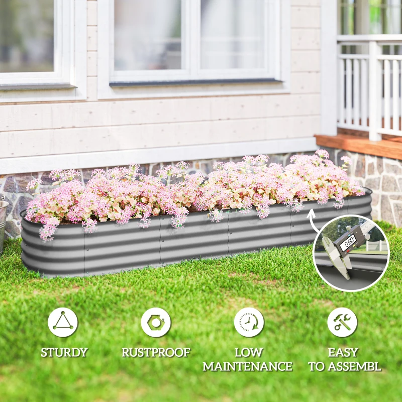 Outsunny 7.9 x 2 x 1ft Galvanized Raised Garden Bed Kit, Metal Planter Box with Safety Edging, Silver