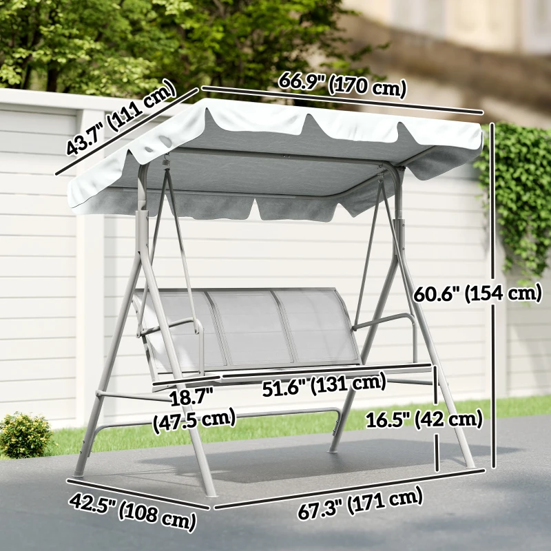Outsunny 3-Seater Outdoor Swing Chair, Patio Swing, A Frame Porch Swing with Canopy, Garden Hammock Glider Bed, Light Grey
