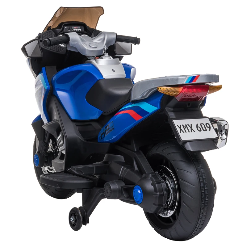 Aosom 12V Kids Electric Motorcycle with Training Wheels, Battery Power Ride on Motorbike, High-Traction at 3.7 Mph Top Speed, with Light Music, Blue