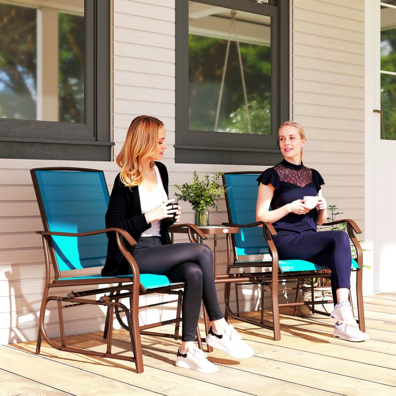 Outsunny Outdoor Glider Chair with Table, 2-Seat Patio Glider Loveseat with Breathable Mesh Fabric, Blue