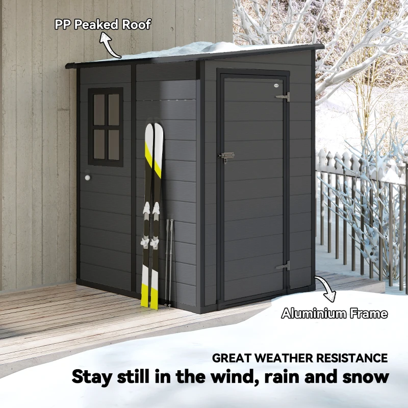 Outsunny 4'x5' Garden Storage Shed, Lean to Shed, Lockable Garden Tool Storage House with Window, Vent, Dark Grey