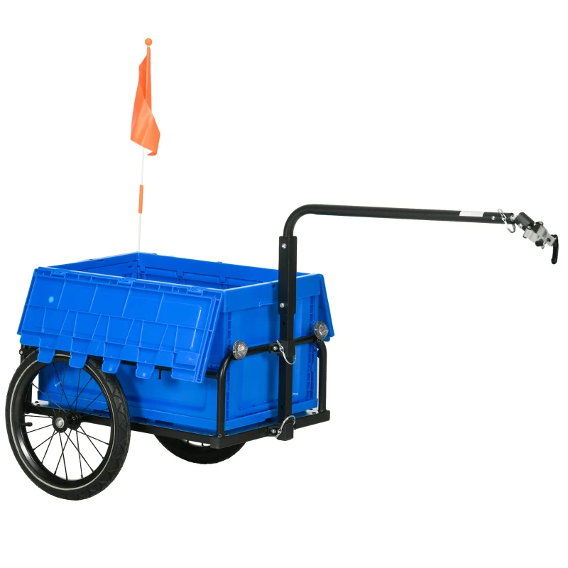 Aosom Steel Trailer for Bike, Bicycle Cargo Trailer with Foldable Storage Box and Safe Reflectors, Max Load 88LBS, Blue