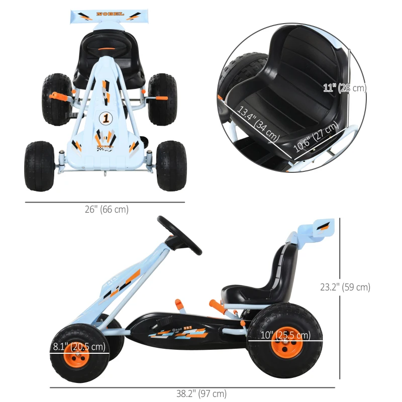 Aosom Pedal Powered Kids Go Kart Children 4 Wheel Ride on Car Cute Style with Adjustable Seat, Handbrake and Shift Lever Outdoor Racer Pedal Car for 3-6 years old Boys and Girls