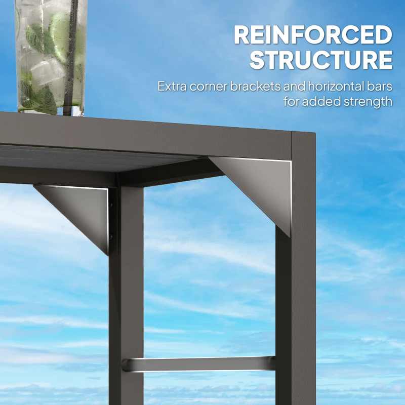 Outsunny Bar Height Outdoor Table with Built-In Bottle Opener, Patio Bar Table with Wood Grain Plastic Top, 55" x 15" x 39"