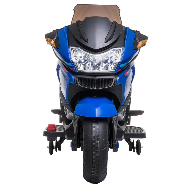 Aosom 12V Kids Electric Motorcycle with Training Wheels, Battery Power Ride on Motorbike, High-Traction at 3.7 Mph Top Speed, with Light Music, Blue