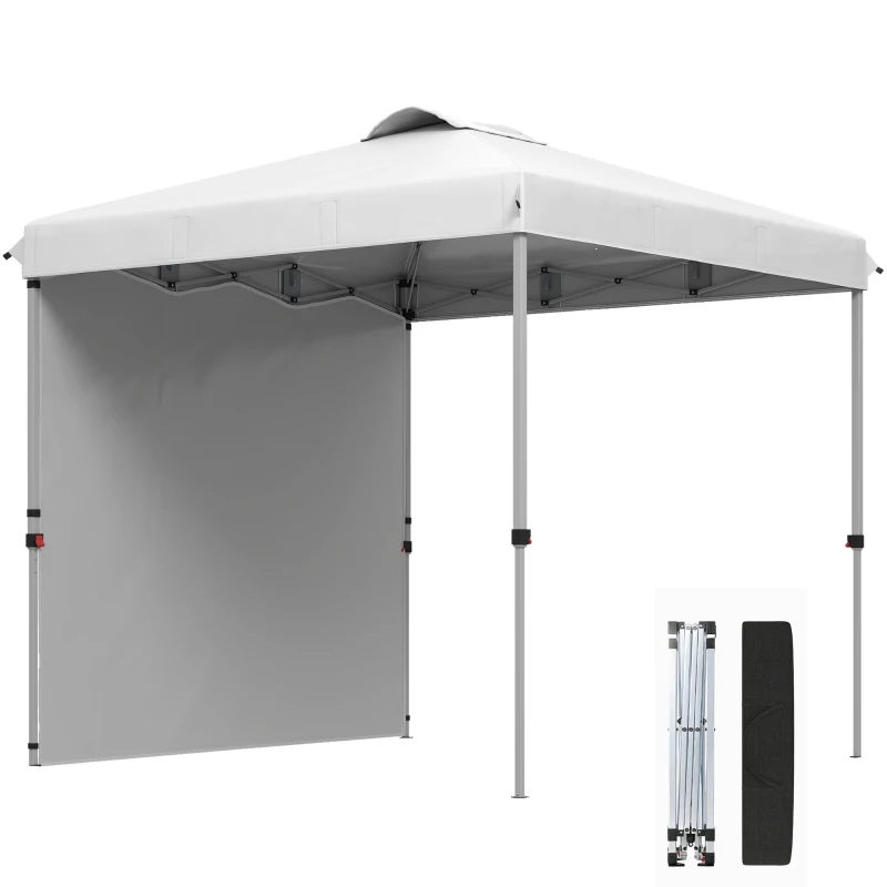 Outsunny 8 x 8 Pop Up Canopy with 1 Sidewall, Carry Bag and 4 Sand Bags, Height Adjustable Instant Sun Shelter, White
