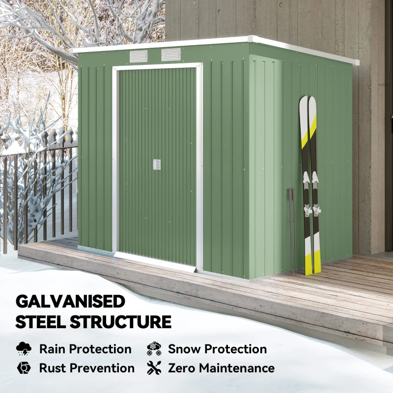 Outsunny 7' x 4' Galvanised Steel Garden Shed, with Foundation Kit - Green