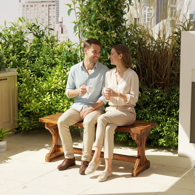 Outsunny Rustic Outdoor Wooden Bench, Backless Garden Bench Patio Loveseat with X-Shape Base for Porch, Park, Carbonized