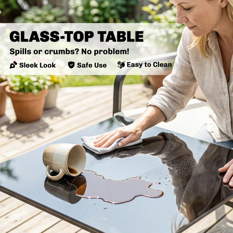 Outsunny 3 Pieces Rocking Bistro Set Outdoor Patio Furniture Set with Cushions, Glass Coffee Table for Balcony, Cream White