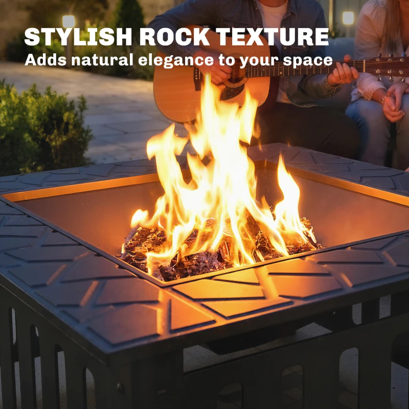 Outsunny 26" Outdoor Fire Pit with Fire Poker, Steel Square Wood Burning Firepit with Mesh Lid, Firepits, Black