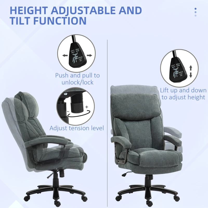 HOMCOM Big and Tall Executive Office Chair, Up to 450 lbs. Heavy Duty Desk Chair, Computer Chair for Heavy People, Grey