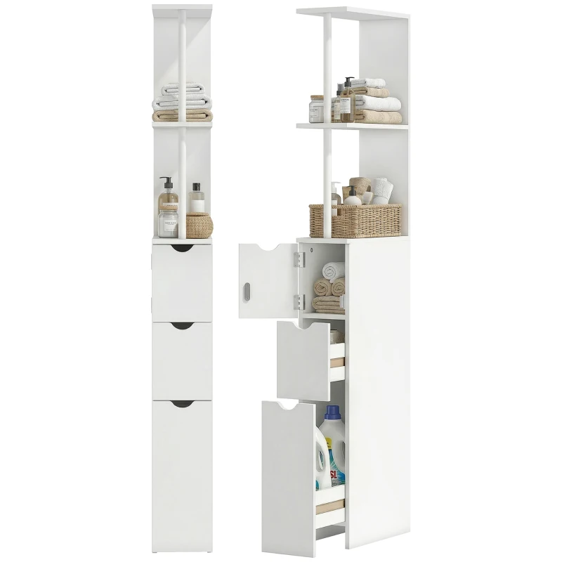 HOMCOM Tall Bathroom Storage Cabinet, Narrow Bathroom Cabinet with Drawers and Open Shelves for Small Spaces, White