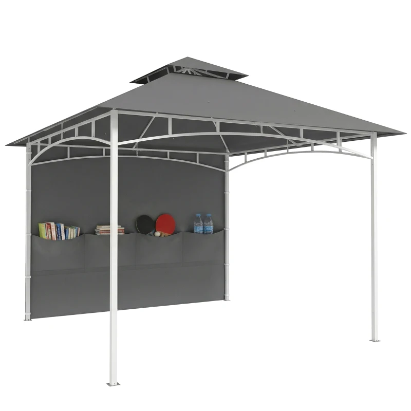 Outsunny 10' x 10' Patio Gazebo, Double Roof Outdoor Gazebo Canopy Shelter with Storage, Hook, Metal Frame, Dark Grey