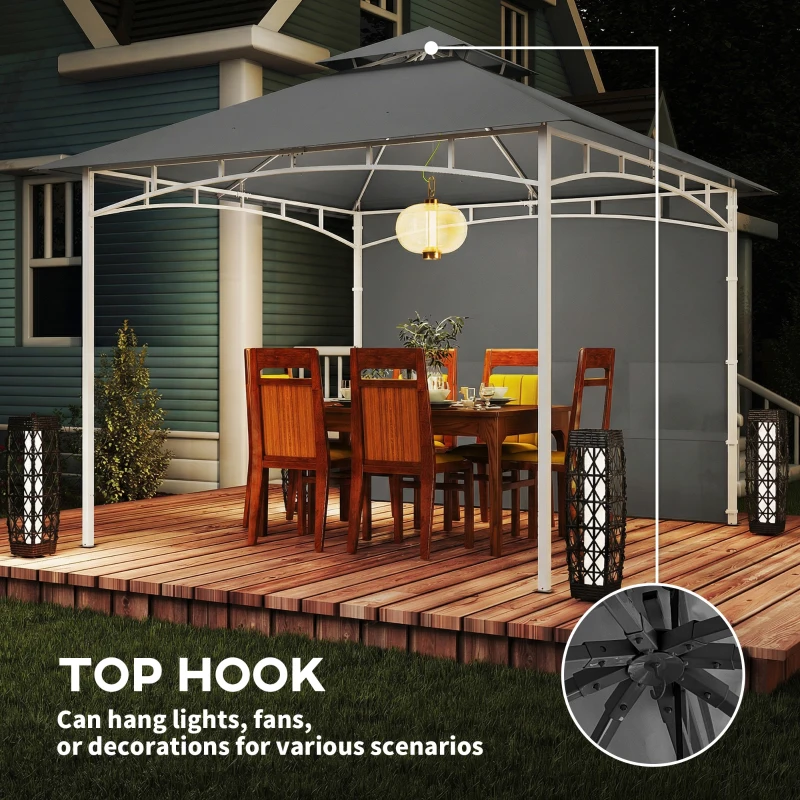 Outsunny 10' x 10' Patio Gazebo, Double Roof Outdoor Gazebo Canopy Shelter with Storage, Hook, Metal Frame, Dark Grey