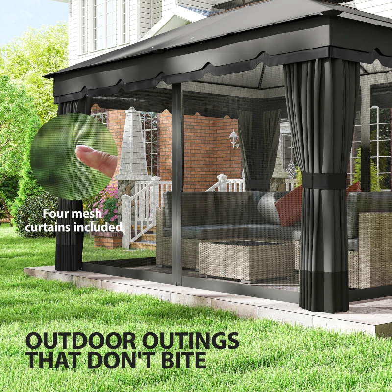 Outsunny 10' x 12' Double Roof Patio Gazebo Canopy, Outdoor Gazebo Shelter with Netting & Curtains, for Garden, Lawn and Deck