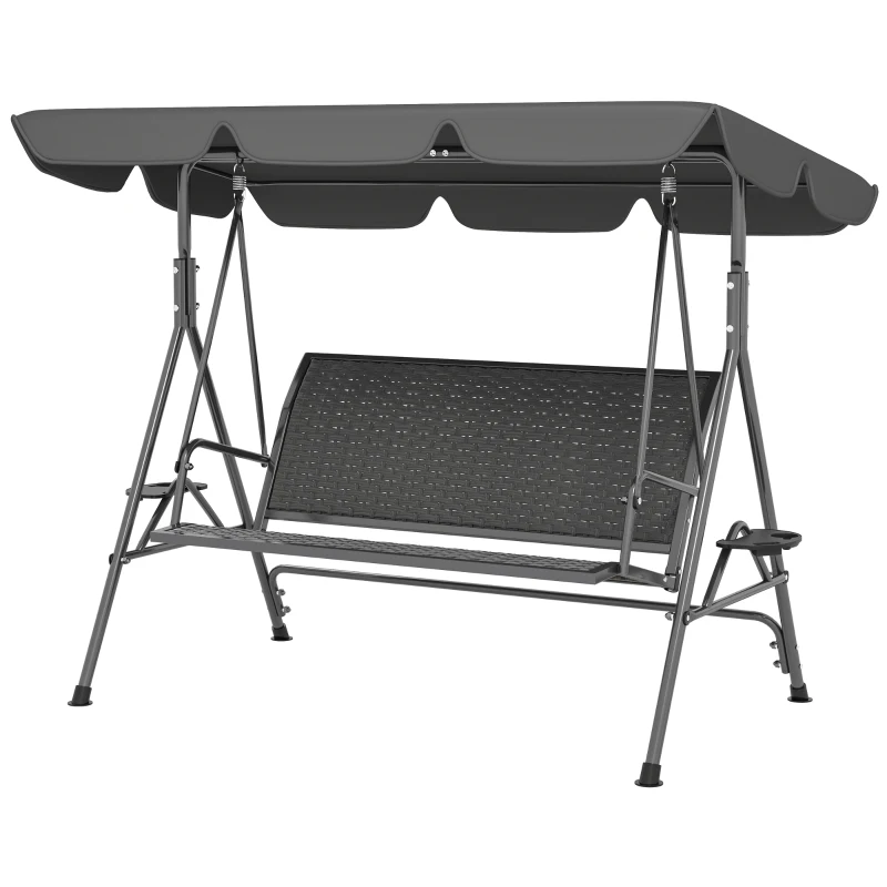 Outsunny 3-Seat Patio Swing Chair, Outdoor Canopy Swing Glider with Adjustable Shade, Grey