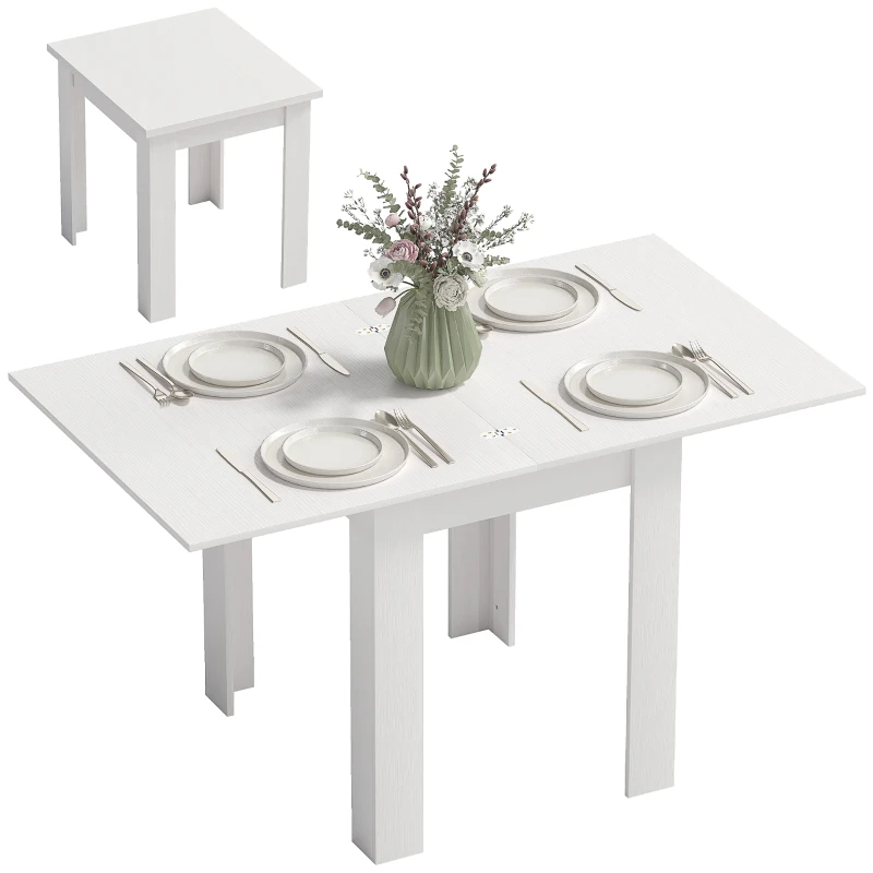 HOMCOM 55" Extendable Dining Table for 4-6 Person, Kitchen Table with PU Handle and Felt Pads for Small Spaces, White