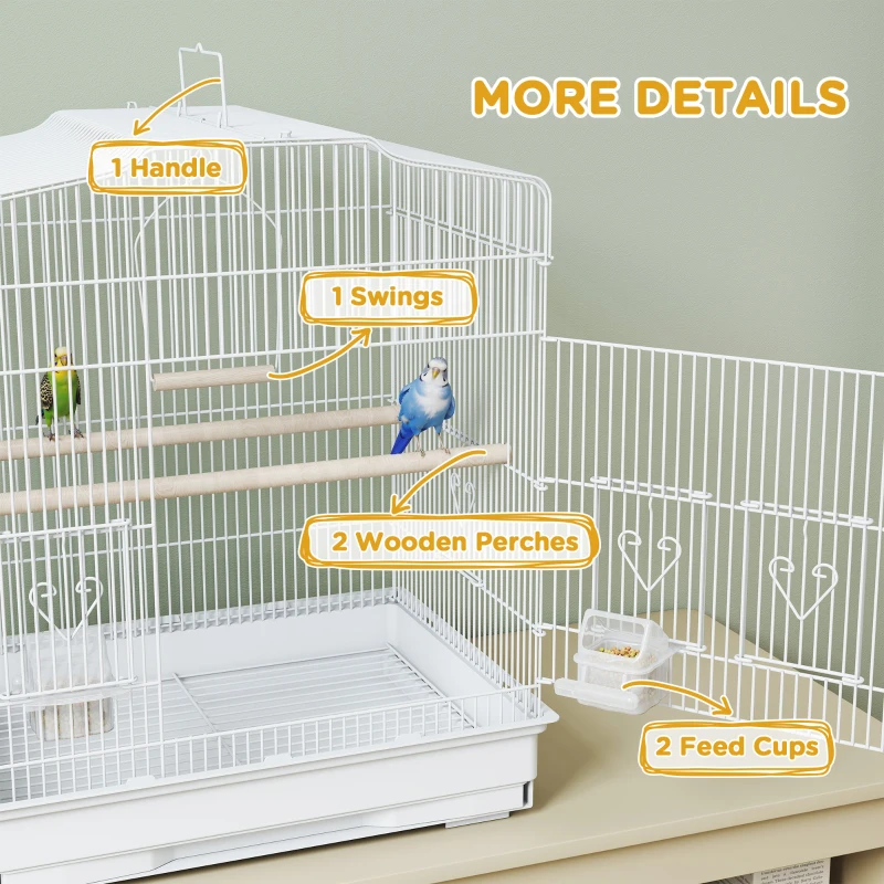 PawHut 23" Bird Cage, Finches Canaries, Parrot Cage with Doors Perches, 2 Feeder Pet Supplies, White