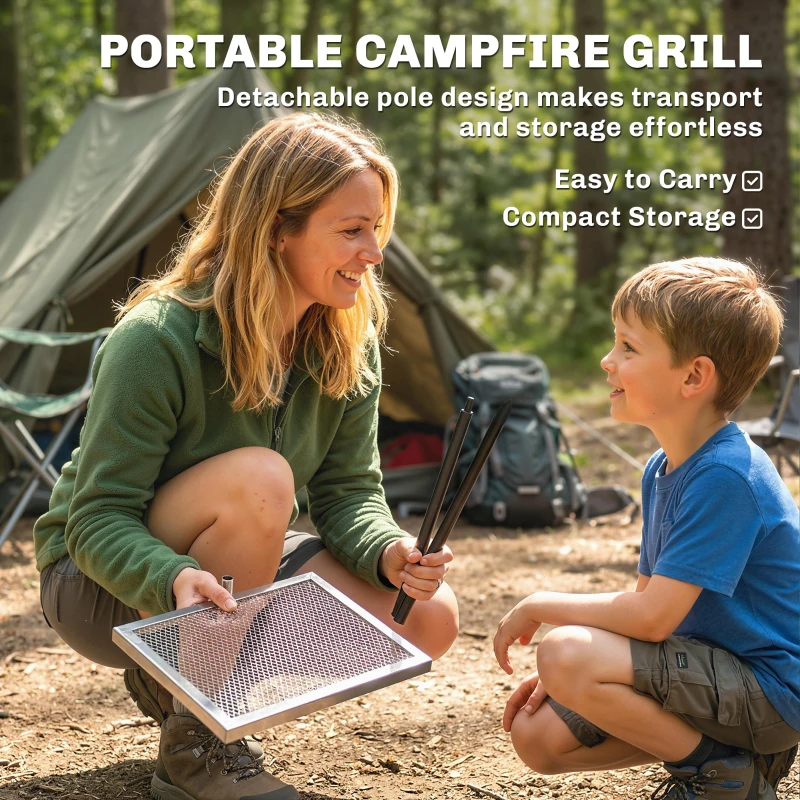 Outsunny Swivel Campfire Grill, 360° Adjustable Heavy Duty Chrome-Plated Steel Campfire Cooking Grate, Silver