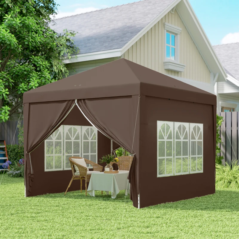 Outsunny 10'x10' Outdoor Pop Up Party Tent Wedding Gazebo Canopy with Carrying Bag (Coffee)
