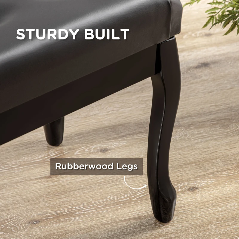HOMCOM Adjustable Height Piano Bench Stool, PU Leather Button Tufted Padded Keyboard Seat with Rubber Wood Legs, Black