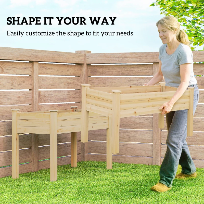 Outsunny 2 Tiers Wood Plant Raised Bed Flower Vegetable Herb Grow Box Stand Garden  Step Planter Stand Free Combination Natural
