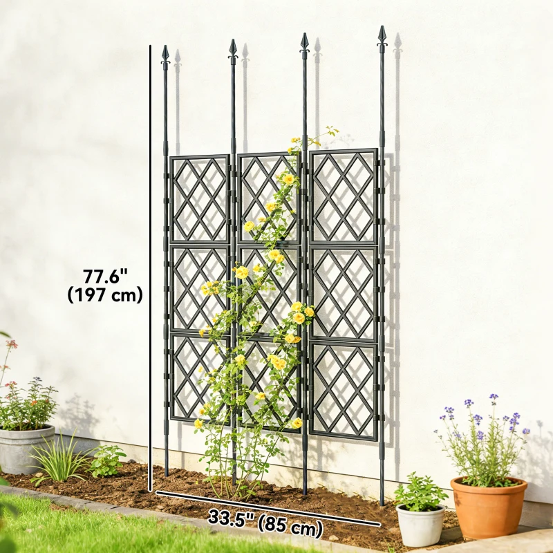 Outsunny Foldable Garden Trellis, 33.5 x 77.6 Inch Lattice Climbing Support Trellis for Garden, DIY Assembly, Black