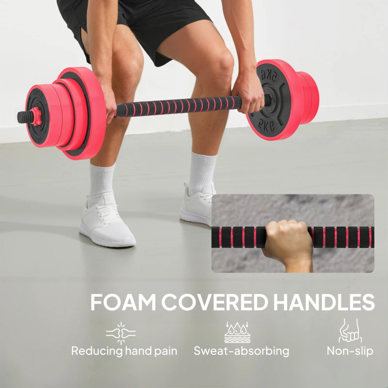 Soozier 88lbs 4-in-1 Adjustable Weight Dumbbell Set, Barbell, Kettlebell, Push Up Stand, Red