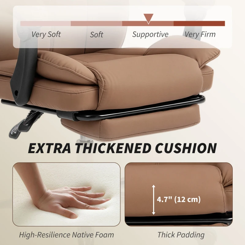 HOMCOM Reclining Office Chair, Executive Desk Chair with Pet-Friendly Fabric, Headrest, Footrest, Swivel Wheels, Brown