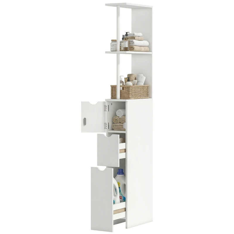HOMCOM Tall Bathroom Storage Cabinet, Narrow Bathroom Cabinet with Drawers and Open Shelves for Small Spaces, White