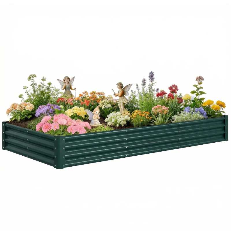 Outsunny 8 x 4 x 1ft Galvanized Raised Garden Bed, Reinforced Outdoor Planter Box with Open Bottom, Green
