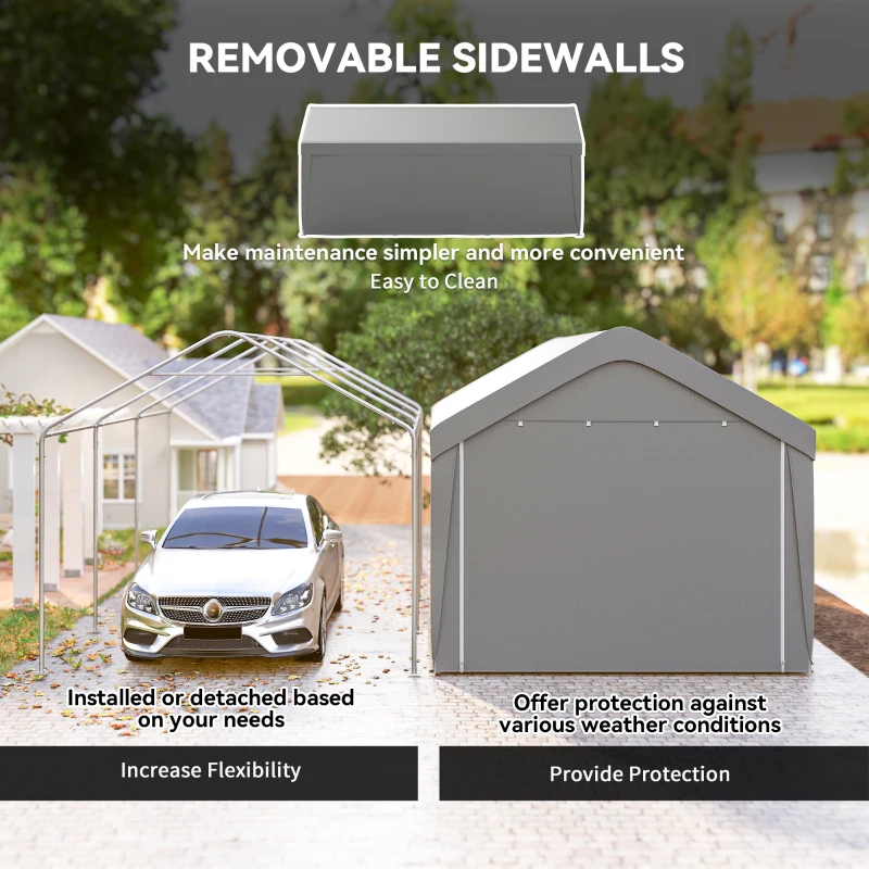 Outsunny Carport, 10 x 20 ft Portable Garage with 2 Roll-Up Doors and Removable Sidewalls for Car, Truck, Boat, Light Grey