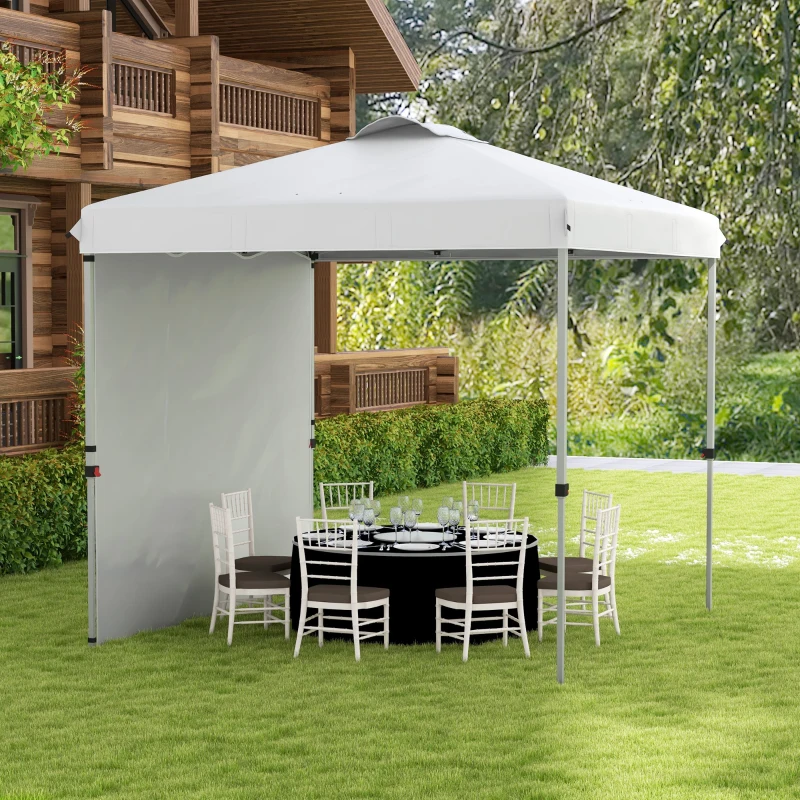 Outsunny 8 x 8 Pop Up Canopy with 1 Sidewall, Carry Bag and 4 Sand Bags, Height Adjustable Instant Sun Shelter, White