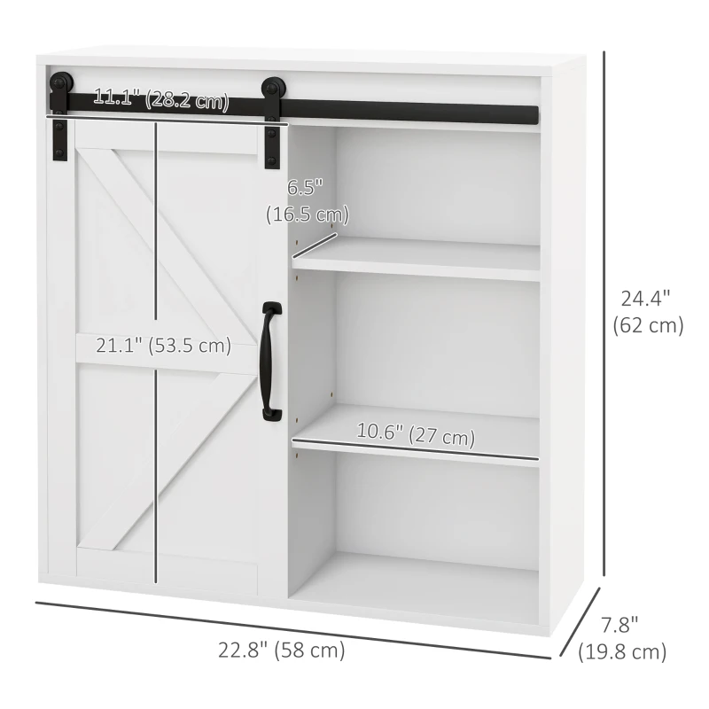 kleankin Bathroom Medicine Cabinet, Wall Cabinet with Sliding Door and Adjustable Shelf, 22.8" x 7.8" x 24.4", White