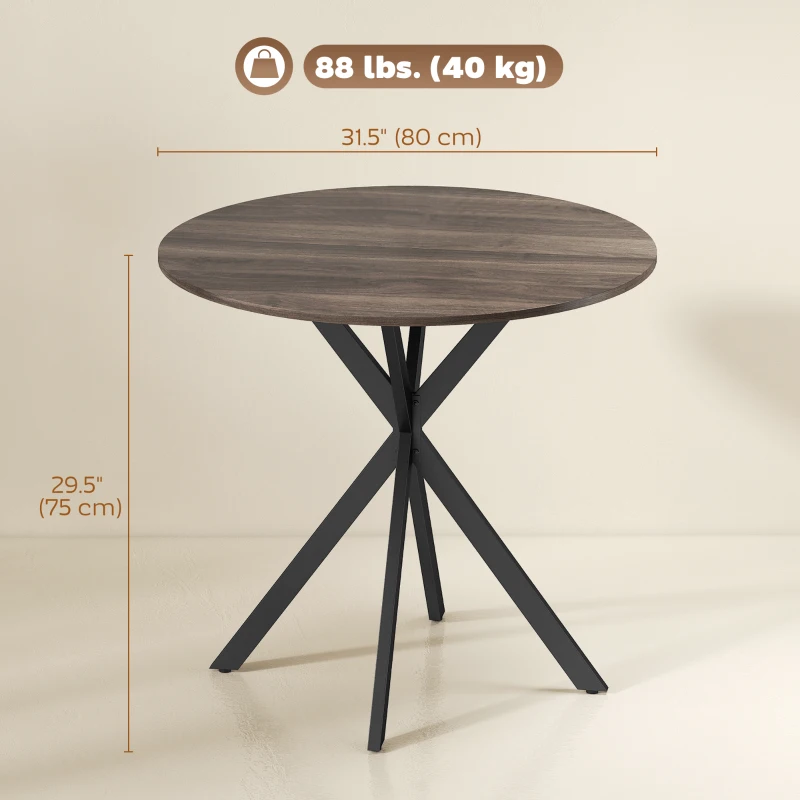 HOMCOM 31.5" Industrial Round Dining Table - Distressed Dark Brown
