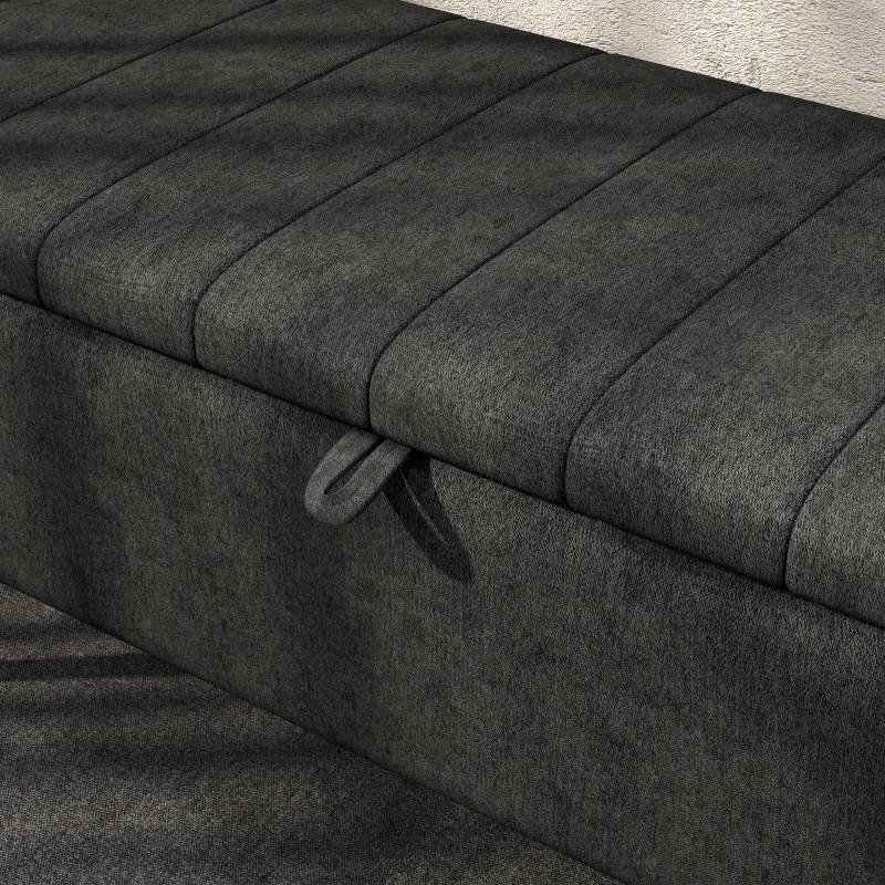 HOMCOM 40" Ottoman with Storage, Linen Upholstered Storage Ottoman Bench with Steel Legs for Living Room, Bedroom Black