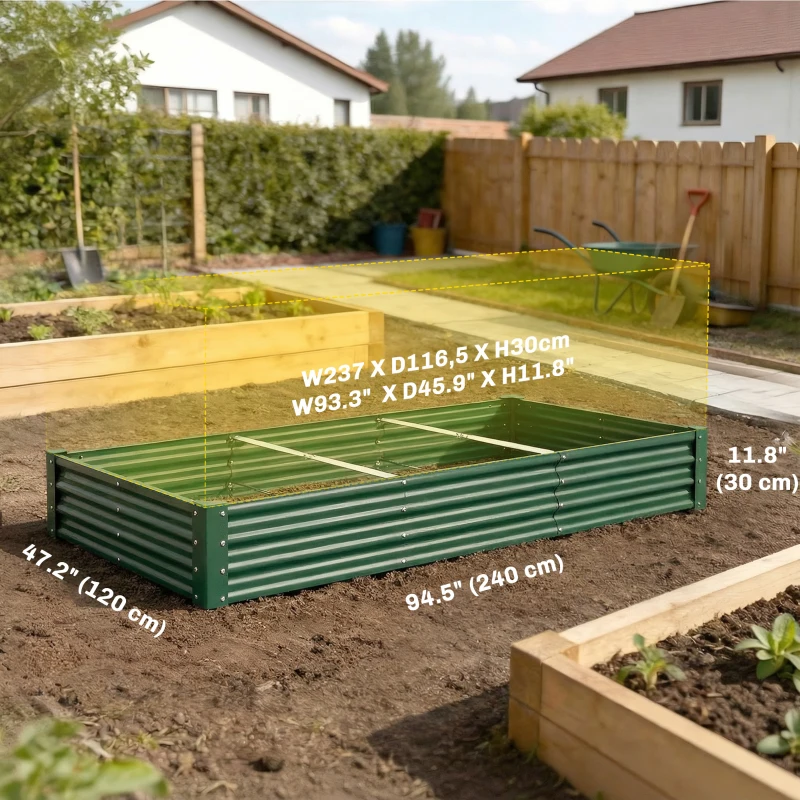 Outsunny 8 x 4 x 1ft Galvanized Raised Garden Bed, Reinforced Outdoor Planter Box with Open Bottom, Green