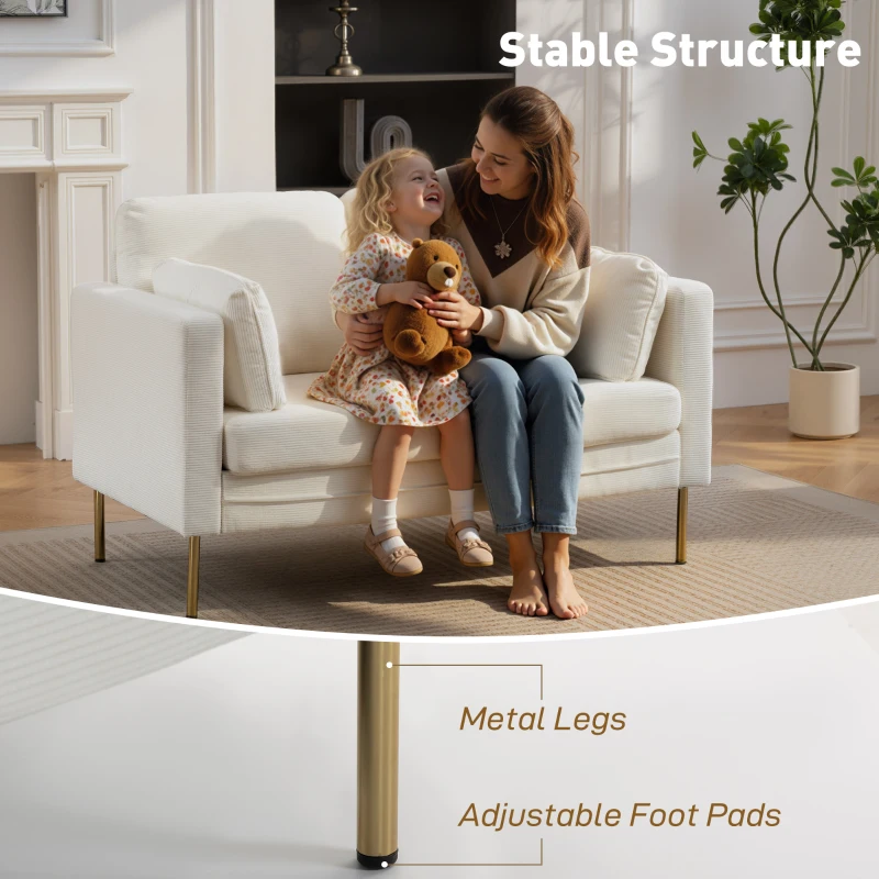 HOMCOM Loveseat Sofa, 55" Small Sofa Couch with 2 Pillows, Metal Legs for Living Room, Bedroom, Apartment, Cream White