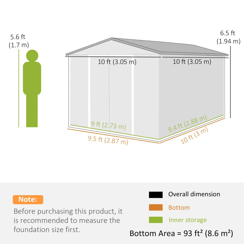 Outsunny 10' x 10' Metal Shed, Heavy Duty Outdoor Storage Shed with 4 Vents and Lockable Double Doors, Dark Grey