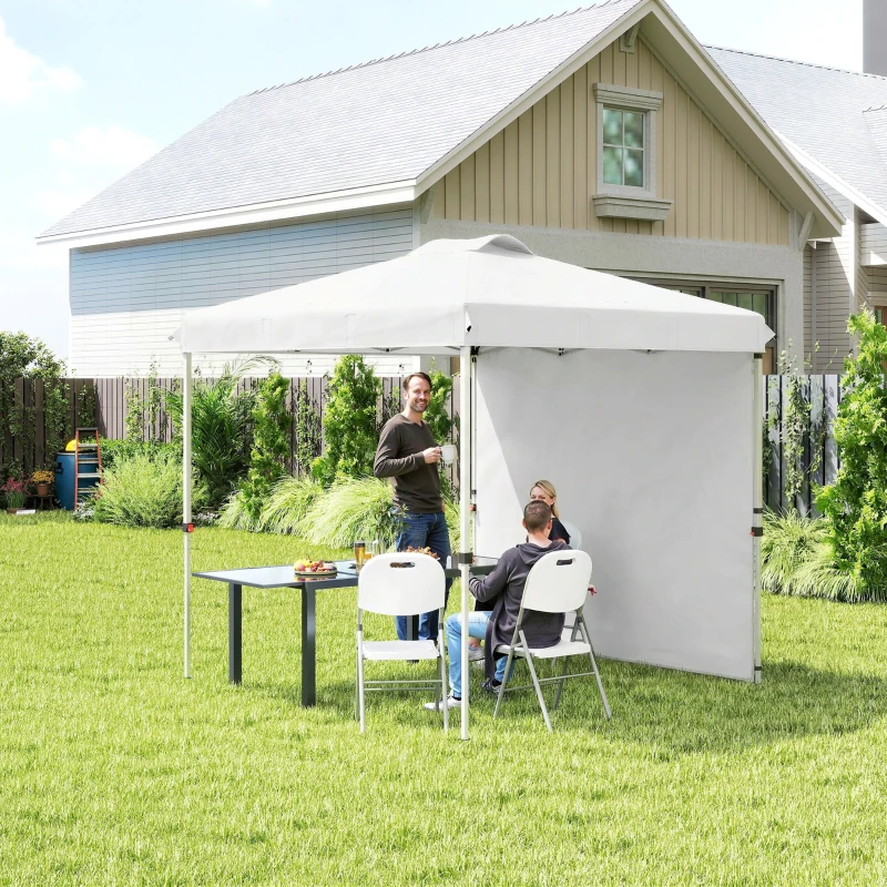 Outsunny 8 x 8 Pop Up Canopy with 1 Sidewall, Carry Bag and 4 Sand Bags, Height Adjustable Instant Sun Shelter, White