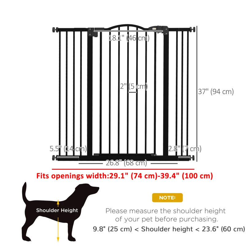 PawHut Extra Tall Dog Gate with Door, Pressure Fit, Auto Close, Double Locking for Doorways Hallways Stairs, 29"-39", Black