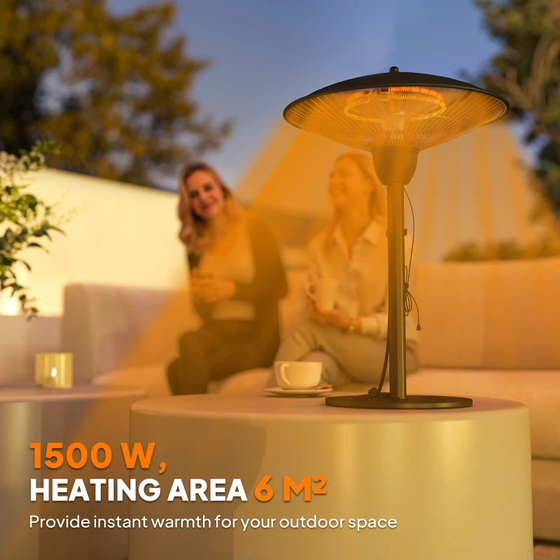 Outsunny 1500 W Electric Patio Heater with Tip-Over Protection, Outdoor Heater with Pull Switch, Black