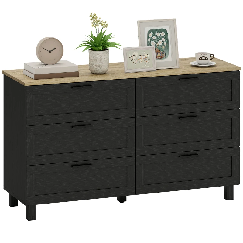 HOMCOM 47" Wide Chest of Drawers, Modern Dresser with 6 Drawers and Wood Legs for Bedroom, Living Room, Entryway, Black