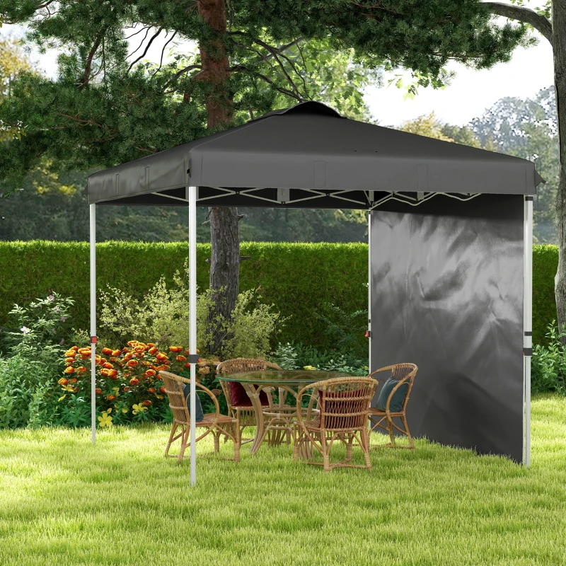 Outsunny 8 x 8 ft Pop Up Canopy with 1 Sidewall, Carry Bag and 4 Sand Bags, Height Adjustable Instant Sun Shelter, Dark Grey