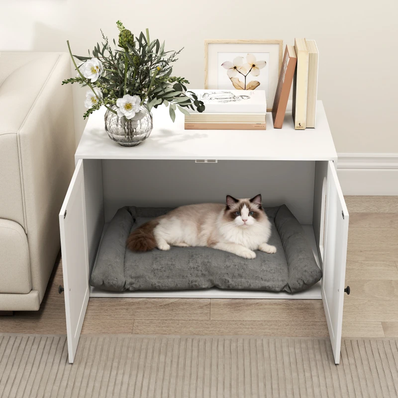 PawHut Cat Litter Box Enclosure with Double Doors, Handles, Fit Most of Cat and Litter Box, 31.5" x 21" x 20", White