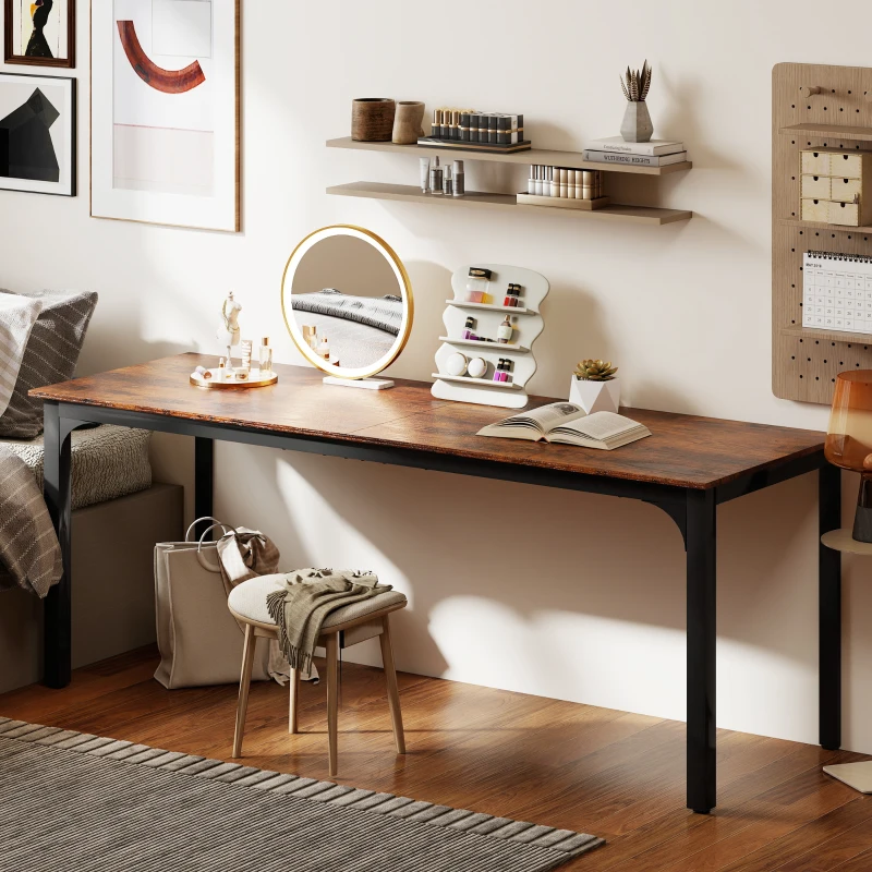 HOMCOM 79" Computer Desk, Desktop Desk with Metal Legs, Rustic Brown