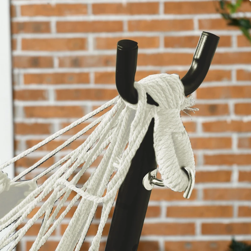 Outsunny Patio Hammock Chair with Stand, Outdoor Hammock Swing Hanging Lounge Chair with Side Pocket and Headrest, Cream