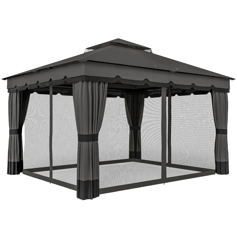 Outsunny 10' x 12' Double Roof Patio Gazebo Canopy, Outdoor Gazebo Shelter with Netting & Curtains, for Garden, Lawn and Deck
