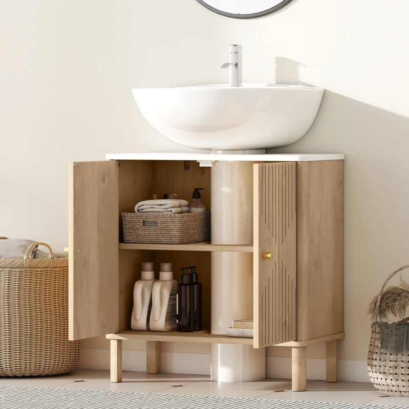HOMCOM Floor Standing Bathroom Vanity, Bathroom Vanity Cabinet with Adjustable Shelf, Oak
